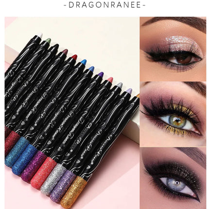 12 Colors Long-lasting Glitter Eyeshadow Pencil Pigment Blue Brown Black Eyeliner Pen Women Fashion Shimmer Eye Shadow Makeup