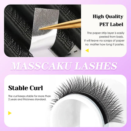 MASSCAKU U Shape YY False Eyelashes 8-15mm Mix C D Curl Double Tips Lashes Extension Hand-wowen Individual Eyelash Wholesale
