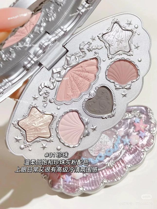 Flower Know Shell Pearl Collection Eyeshadow Palette Eye Glitter Makeup Palette Long-Lasting 6 Color Eyeshadow Cosmetics