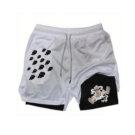 One Piece Summer Anime Men's Shorts Quick-dry Double Layer 2-in-1 Pants Graphic Print Workout Training Fitness Sports Gym Shorts