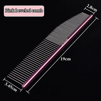 Pet Pink Comb Cat Dog Professional Stainless Steel Grooming Comb Dense Sparse Teeth Dog Cat Cleaning Brush Hair Reemoval Comb