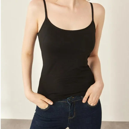 2020 Women Solid Tank Tops Adjustable Strap Built In Cup Padded Wireless Camisole Camis Vest Female Home Basic Tank Top