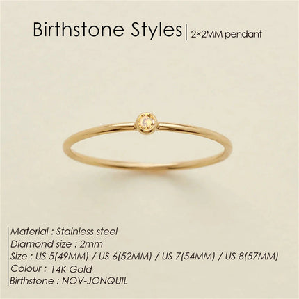 eManco Stainless Steel Birthstone Ring  Gold Color Simple Fashion Style For Women Festival Party Gift