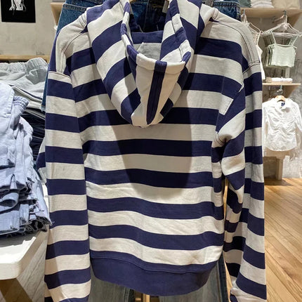 Striped Patchwork Zip-up Hoodie Autumn Cotton Pocket Drawstring Hooded Sweatshirt Women Y2k Streetwear Vintage Loose Tops Jacket