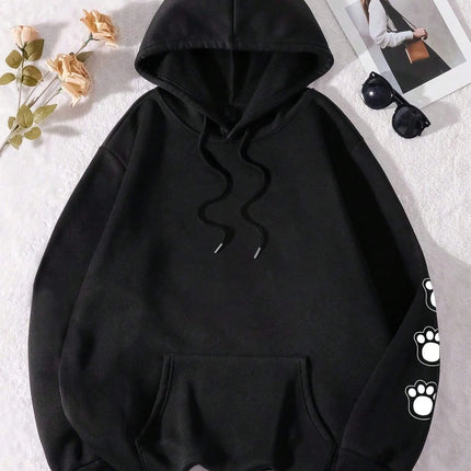 Talk To The Paw Funny Dog Cartoon Print Hoodie Women Warm Fleece Hoody Fashion Casual Hooded Autumn Loose Round Neck Woman Tops