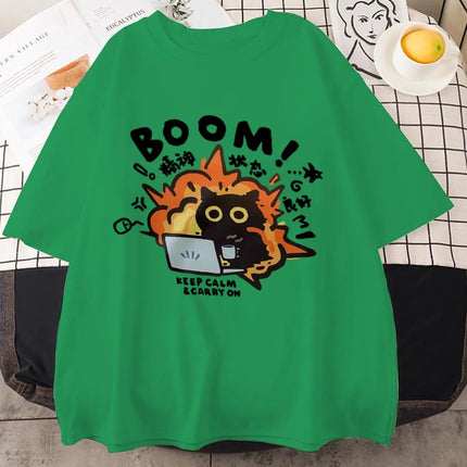 New Kawaii Good Mental State Pure Short Sleeved T-shirt for Men Women Tee Clothes Loose Casual Y2K Cartoon Oversized Tops