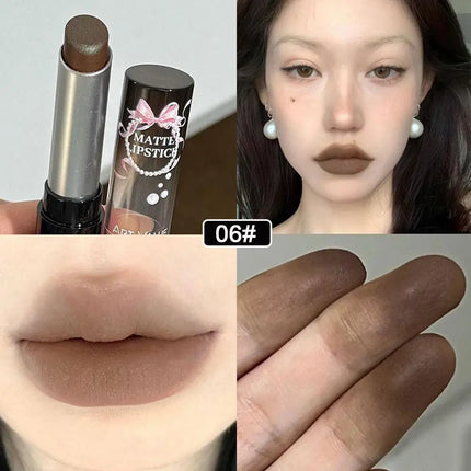 Moisturizing Velvet Matte Lipstick Mousse Long-lasting Waterproof Lightweight Natural Warm Brown Toned Lip Tint Makeup