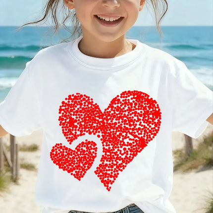 Cartoon Heart Graphic 3D Printed Girl Clothes Casual Short-Sleeve Round Neck Top for Girls Summer Fashion Children's Clothing