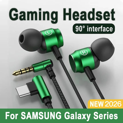 For Samsung 90° Jack Wired Gaming Headset HiFi Surround Sound With Mic Type C 3.5mm Music Headphones For Galaxy S25 24 iPhone 17