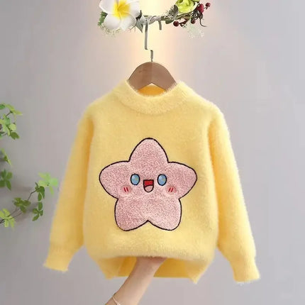 Star Pattern Sweater Girl Winter Cartoon Harajuku Furry Flocking Jumper Casual Loose Pullover Student New Knitted Clothes IY05318