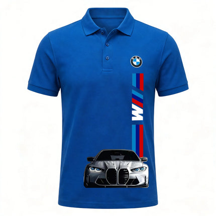 BMW Power Polo Shirt for Men Classic Logo Print 2026 Summer Breathable Short Sleeve Collared Tops for Casual Daily Golf Outfits