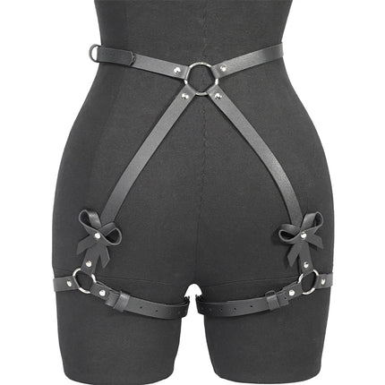 Hot Selling Leather Garter Belt Lingerie Sexy  Erotic Costumes Gothic Leg Harnesses Bow Underwear Women PU Leather Body Harness