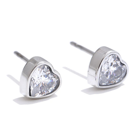 Yhpup Delicate AAA Bling Cubic Zirconia Heart Love Stud Earrings Valentine's Day Gift High Quality Stainless Steel Daily Jewelry