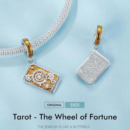 WOSTU 925 Sterling Silver Colorful Tarot Cards Charm Pendent Magic Star Moon Sun Lover Bead Fit DIY Bracelet Necklace Women Gift