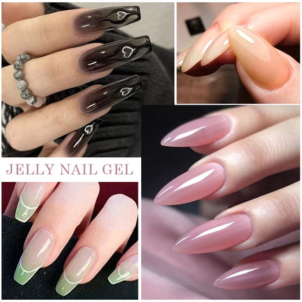 Jelly Gel Nail Polish Sheer Translucent Semi Permanent Soak Off UV Gel Varnish For Summer Nails Manicure Nail Supplies DIY Decor