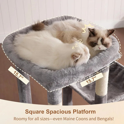Heavy Duty Cat Tree for Indoor Large Adult Cats, Multi-Level Plush Condo with Scratching Posts, Hammock & Toy Balls