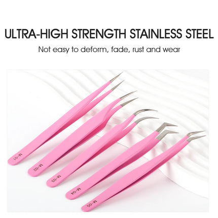 Natuhana Rose red Tweezers Stainless Steel  Tweezers High Precision Anti-static Tweezers for Eyelash Extensions Makeup