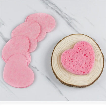 10/20/50PCS Pink Heart Shape Facial Sponges Pad Compressed Natural Reusable Facial Cleansing Pads Exfoliating For Cleansing