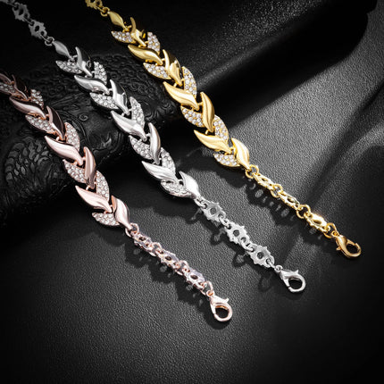 Luxury Braided Leaf Bracelet with Crystal Charm - Elegant Gift for Women | Wedding, Anniversary & Valentine's Day Jewelry