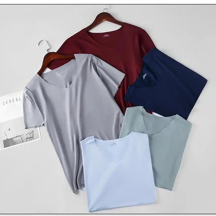 4Pcs Summer Ice Silk Men T-Shirt Vest Men's No Trace Sports Short Sleeve T-shirt Solid V-neck Tees Quick Dry Shirt Tops Fitness