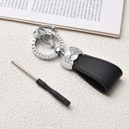 Key Holder Luxury Genuine Leather Keychain Matte Buckle Keys Organizer Car Key Pendant Bag Charms Pendant Rhinestone Key Chain