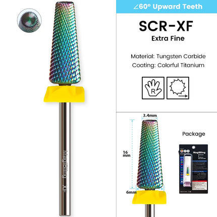 MagiBling Super Cut 5 In 1 Tapered Barrel Carbide Nail Drill Bits Right handed Cuticle Hard Gel Removal Professional bits 3/32"