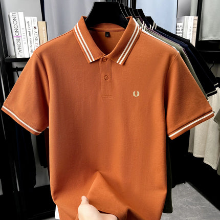 100% Pure Cotton Breathable Men's Summer Fashion Sports Brand Wheat Embroidery Short Sleeve Polo Shirt Business Casual T-shirt