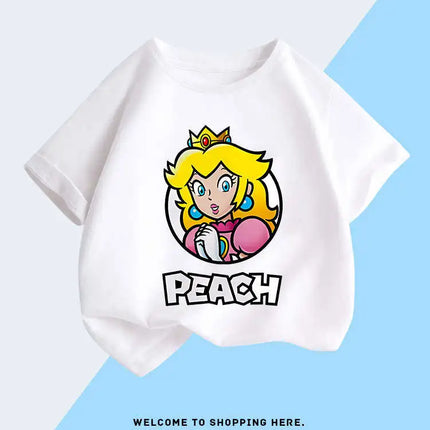 Super Mario T-shirt for Children, Short Sleeved, Pure Cotton, Fashionable Casual T-shirt for Boys and Girls, Half Sleeved