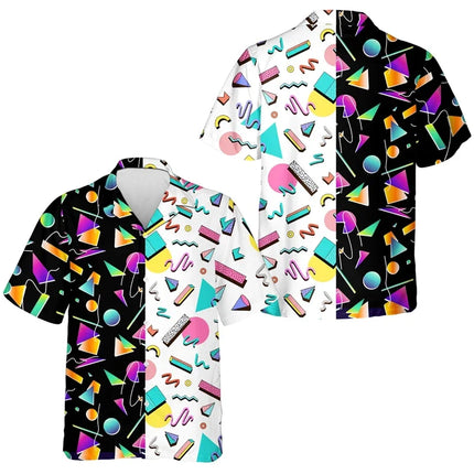 Vintage Back To The 80s Letter Print Hawaiian Shirt for Men Summer Short Sleeve Daily Wear Beach Shirts Men's Aloha Shirt
