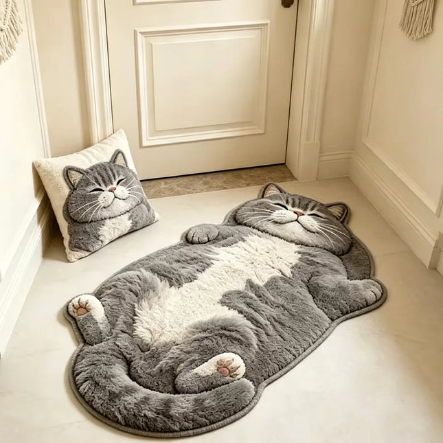 Adorable Fun Cat-Shaped Area Rug Stylish Unique Home Decor Carpet for Living Rooms Cartoon Bedrooms Bedside Floor Mat Soft Plush