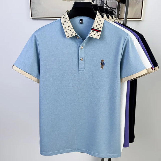 Summer Men's High Quality Cotton Men's Polo Shirt Fashion Brand Design Teddy Bear Embroidery Golf Mulberry Silk Business T-shirt
