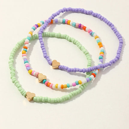 1 Set Bohemia Summer Colorful Rice Beads Heart Beads Ankle For Women Boho Ocean Barefoot Beach Leg Bracelet Anklet Set Female