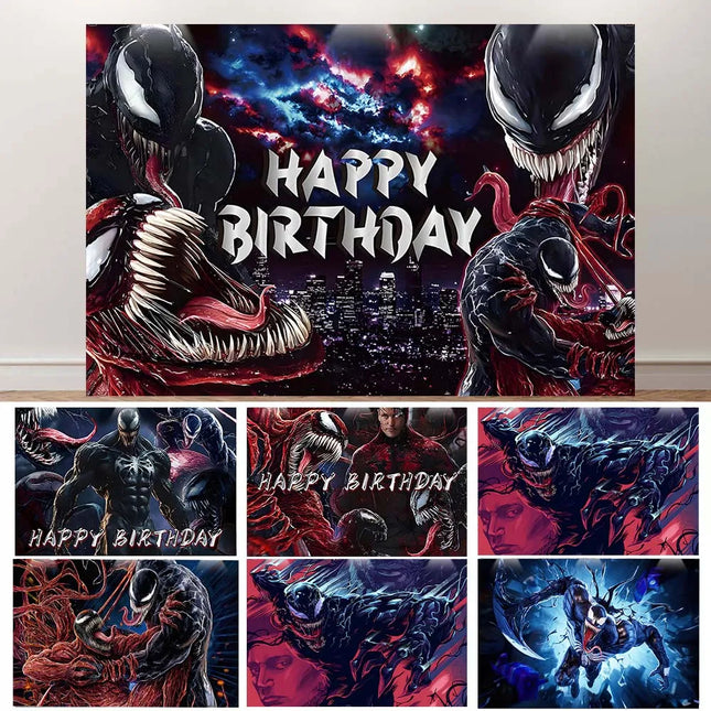 Marvel Movie Venom Backdrop Banner Superhero Custom Name Photo Background Spider-Man Kids Boy Birthday Party Decor Photo Props