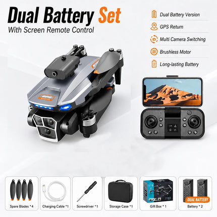 ZNLYRION S158 GPS Drone with Triple 4K HD Camera Brushless Motor 5G FPV Optical Flow Hover 2KM Long Range Foldable RC Quadcopter