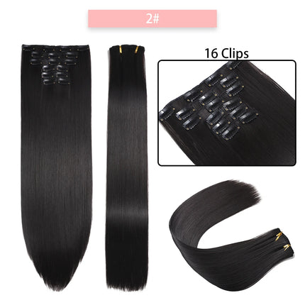 24Inchs 16 Clips in Synthetic Hair Extensions Long Straight Hairstyle Synthetic brown Black Hairpieces Heat Resistant False Hair