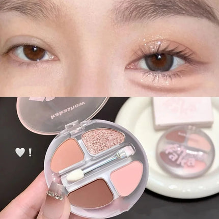 4 Colors Shimmer Matte Eyeshadow Palette Nude Rose Pink Glitter Pigment Eye Shadow Lasting Waterproof Makeup Palette with Brush