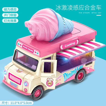 1:36 Q-version Pull Back Fast Food Car Alloy Car Model Burger Magnetic Induction Novelty Sound and Light Toy Children's Gift
