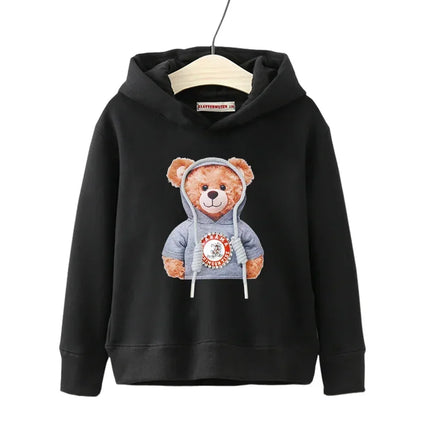 Autumn Winter Long Sleeve Teddy Bear Print Children Hoodie Kids Girl Boys Cartoon Street Casual Hip-hop Sweatshirts Pullover Top