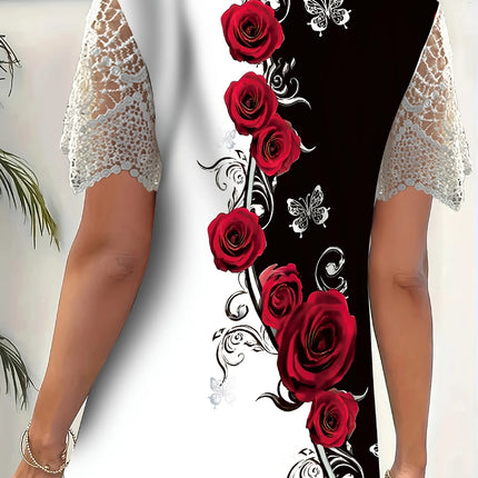 New Boho Flower Blouses Womens Fashion Shirt V-Neck Short Sleeve Flower Print Shirt Tops Casual Loose Ladies Floral Lace