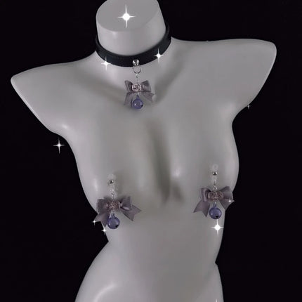 Bow-Tie Mercury Nipple Clamps Cute Bell Collar SM Training Control Breast Restraints Sexy Accessories 3 Sizes Anal Plugs Sex Toy