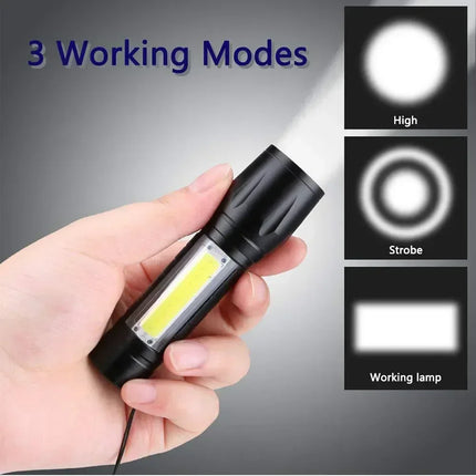 Mini LED Flashlight COB+XPE Portable Torch USB Charging Camping Lantern Zoomable Focus Light Tactical Flashlight with Pen Clip