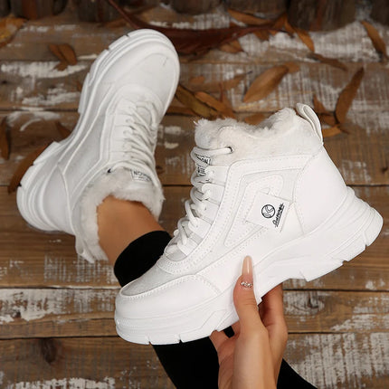 Plus Size 45 Fashion Winter Sneakers for Women Plush Warm White Platform Sports Shoes Woman High Top Thick Sole Vulcanized Shoes