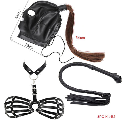 Adult Supplies Alternative Hood Wig Anonymous Mask RolePlay Stage Props Bondage Lingerie Spanking Snake Whip Sexy Toys For Women