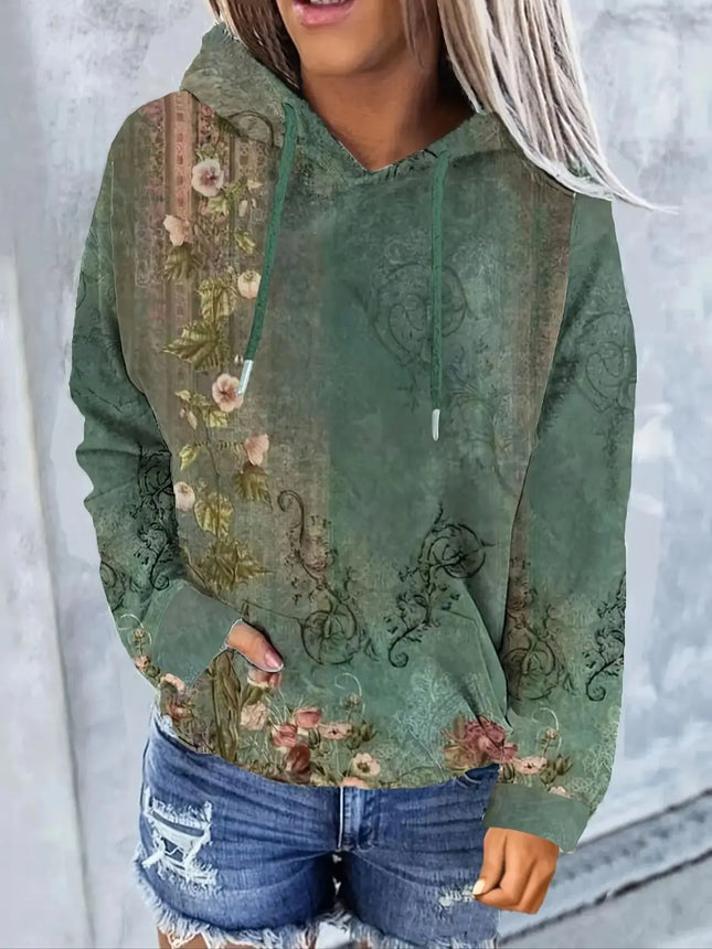 Women's Casual Fashion Round Neck Pullover Sweatshirt Western Ethnic Style Retro Printed Sweatshirt Hoodies