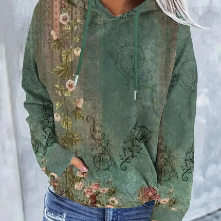 Women's Casual Fashion Round Neck Pullover Sweatshirt Western Ethnic Style Retro Printed Sweatshirt Hoodies