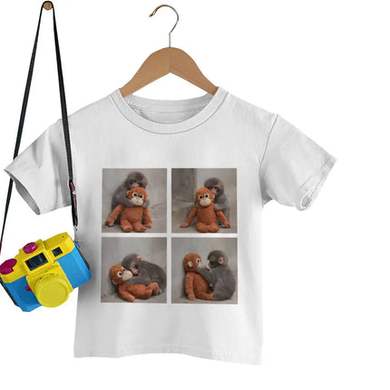 Harajuku Punch Monkey Streetwear Hipster Animal Lover Gifts T-shirts Women Men Round Neck Family Matching Clothing Kids Tshirts