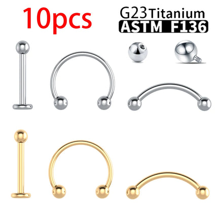 Wholesale G23 Titanium 10PCS Labret Lip Stud Piercing Eyebrow Body Jewelry Nose Ring C rod  For Women Septum Piercing