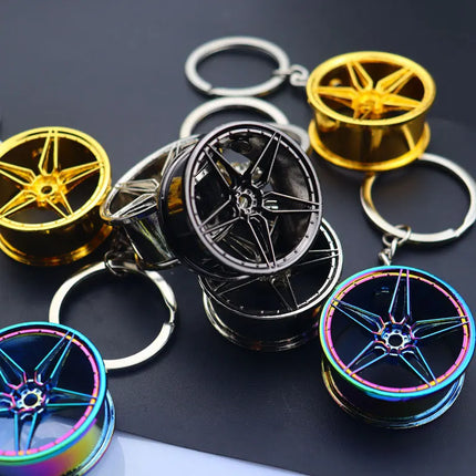 Racing Wheel Hub KeyChain Steering Wheel Head Brake Calliper Personality Modified Car Metal Key Ring Model Gifts