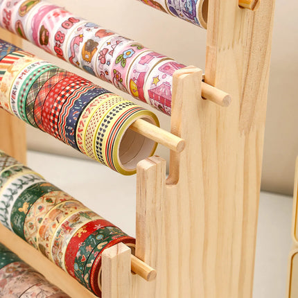 1pc multifunctional wooden tape and sticker storage rack suitable for necklace organizer for office desktop storage display rack