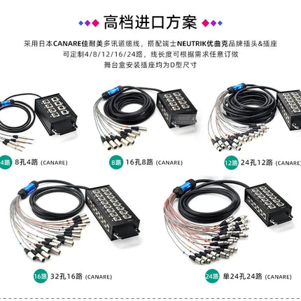 Multi-channel Al alloy Cable Blank Cable Box 16/24/32 Channels for Stage Mobile Audio XLR Male Female Audio Signal Cablebox hole